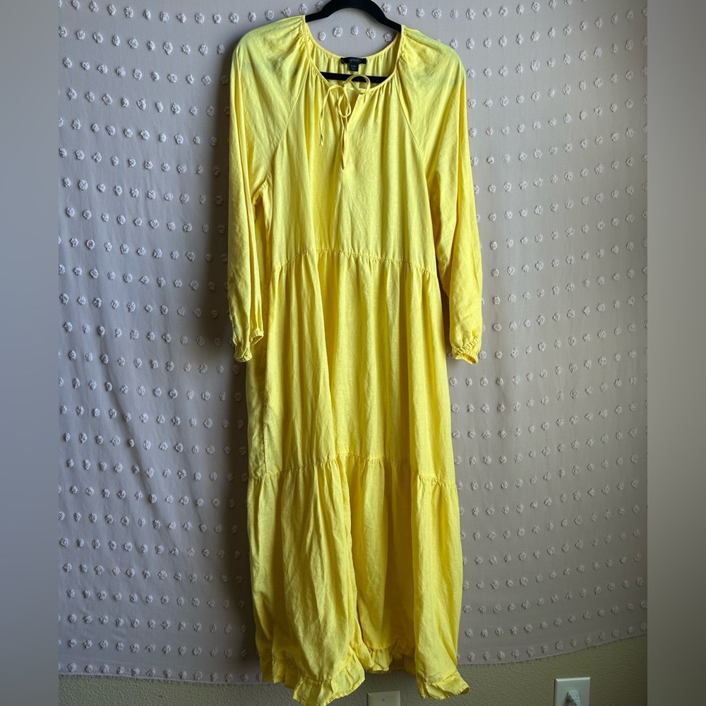 J. Crew Long Sleeved Linen Tiered Maxi Dress Sz‎ L/XL Yellow